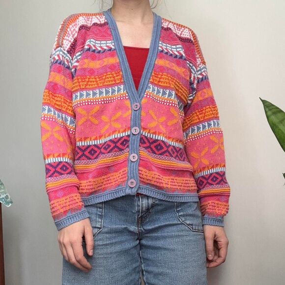 SEGRETS sun prints  Women's Pink and blue vintage cardigan - Picture 2 of 6
